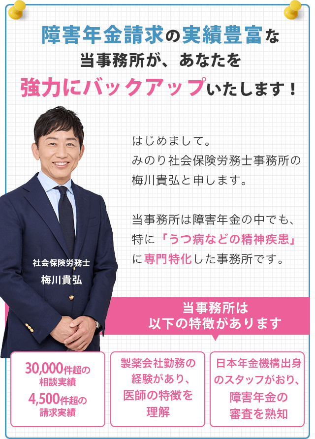 障害年金請求の実績豊富な当事務所が、あなたを強力にバックアップいたします！